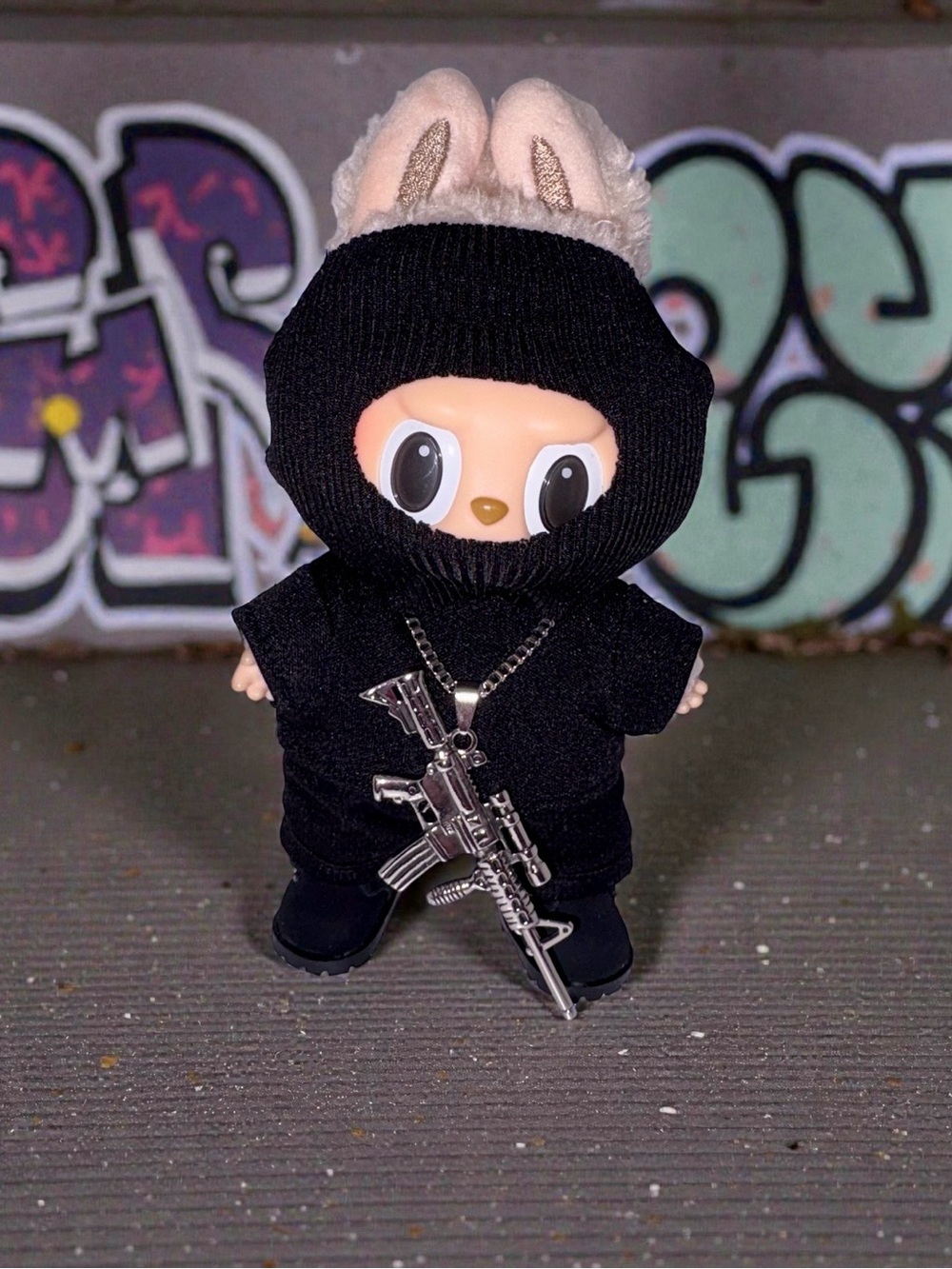 Labubu Black outfit with Silver Chain Accessory